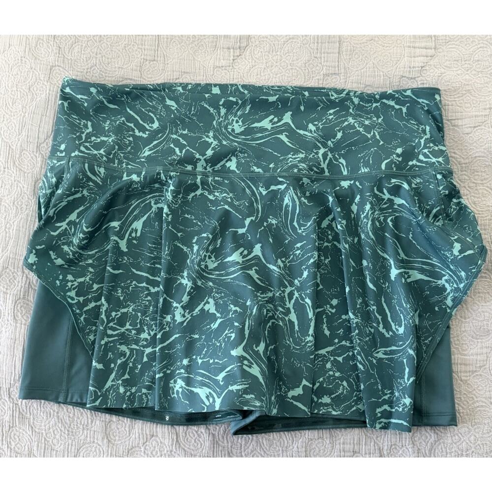 Athleta Ace Printed Tennis Pickleball Skort 2X Teal Blue Ripple Print Pull On
